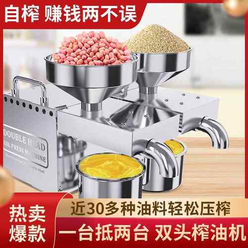 【 双电机高效率】全自动中小型商用榨油机不锈钢双头炸油机摆摊