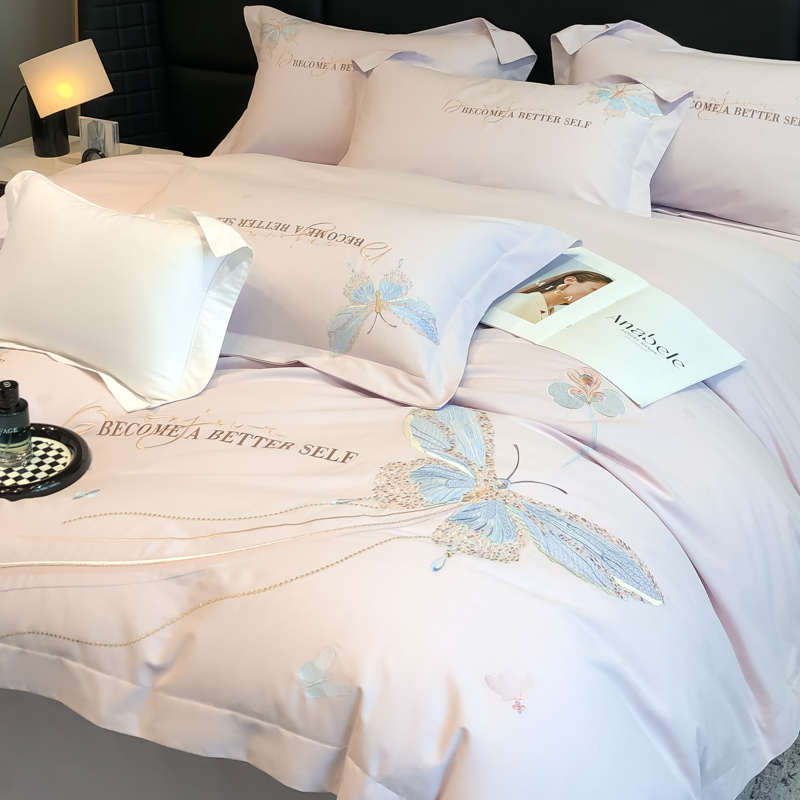 母婴级A类200支纯棉磨毛加厚四件套高档刺绣全棉高档被套床上用品