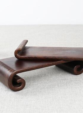 实木雕刻工艺品底座花盆花瓶石头客厅摆件装饰品木雕圆形木质托架