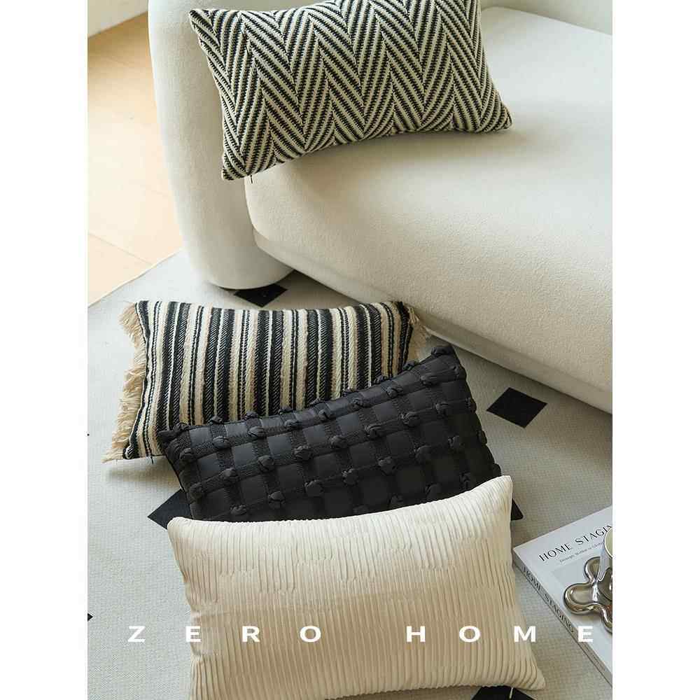 覆古条纹腰枕靠垫客厅沙发抱枕套简约黑白软装高级感百搭柔软腰靠