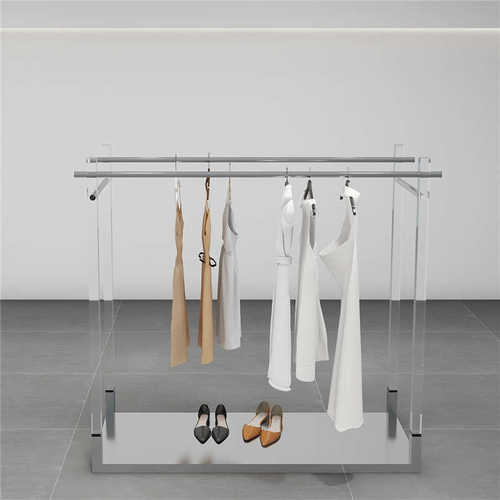 服装店展示架落地式亚克力不锈钢双排挂衣架中岛架陈列架女装货架