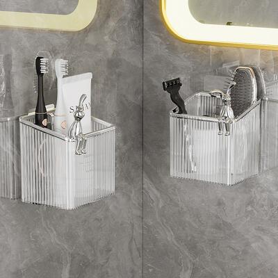 Bathroom wall-mounted storage rack for toothbrushes, toothpa