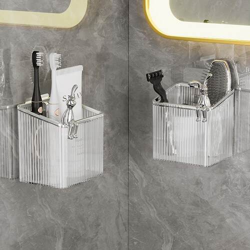Bathroom wall-mounted storage rack for toothbrushes, toothpa