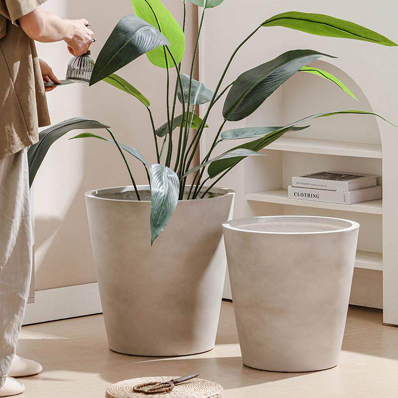 轻奢创意镁泥大花盆，Monstera橡胶树，南迪纳竹子，微水泥，中世