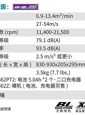牧田（MAKITA）DUB362充电式无刷吹风机吹树叶吹灰尘除雪36V6.0Ah