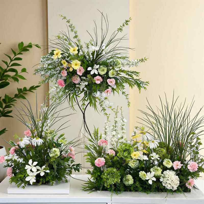 婚庆花排路引地排花森系订婚橱窗装饰花玫红色婚礼场景布置