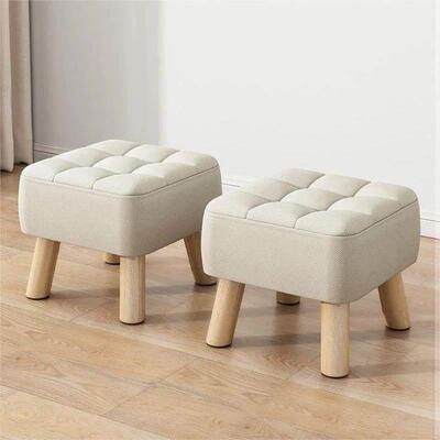 Dia30cm Round Ottoman Foot Rest Stool Linen Fabric Padded Se