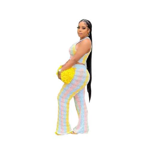Two-Piece Set Woman Knitted Wave Striped 2 Piece Sets Women