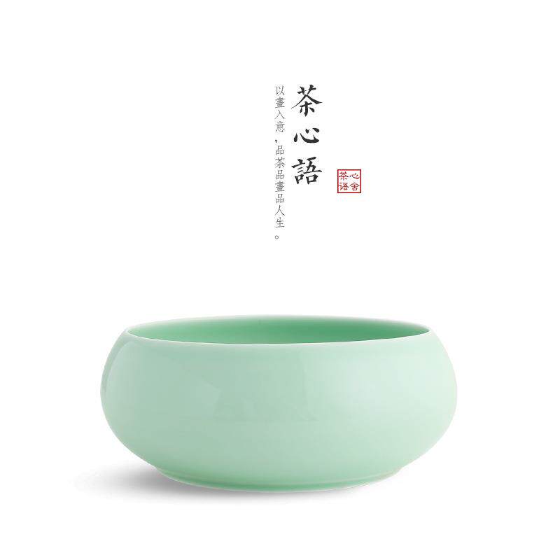 龙泉青瓷双鱼茶洗大号水盂茶具创意茶道零配杯洗建水笔洗水仙花盆