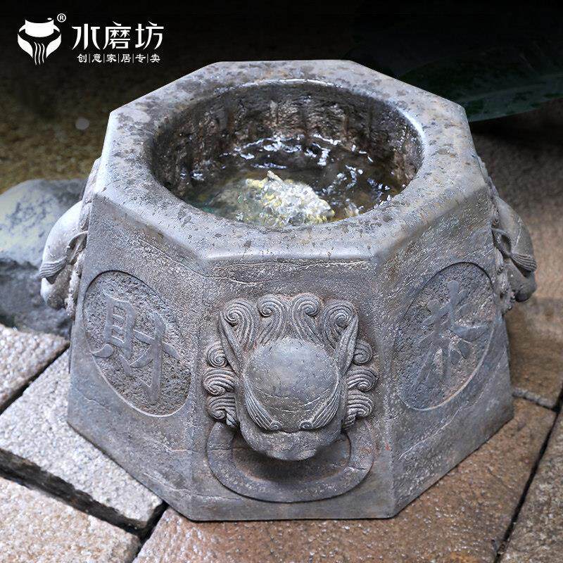 中式庭院假山流水景观鱼池花园布置创意貔貅喷泉造景装饰水池摆件