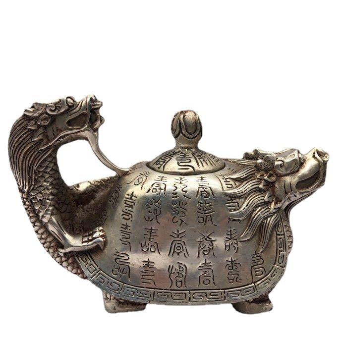 厂家仿古做旧古玩铜器工艺品家居装饰摆件白铜龙龟酒壶茶壶