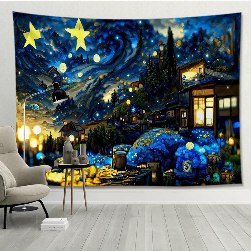 梵高的梦幻风景挂布壁龛背景布墙布卧室高端背景墙壁画床头帆布艺