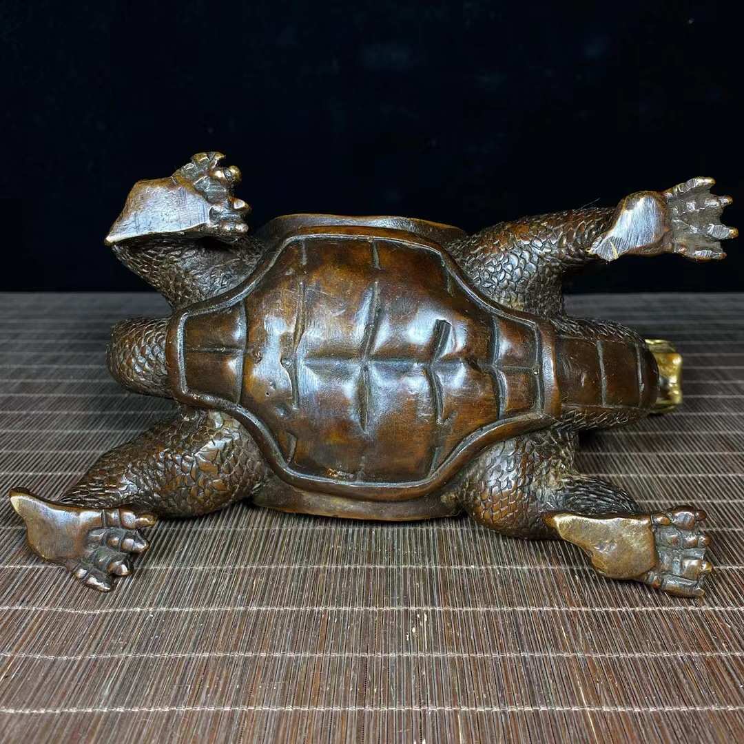 旧货件批发古玩摆件龟收藏摆件老物古董仿 龙鎏金 古铜复古乡下