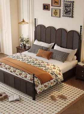 美EWX式实木床黑色复古风1.米双人81床主卧大床纯.5米简约婚床实