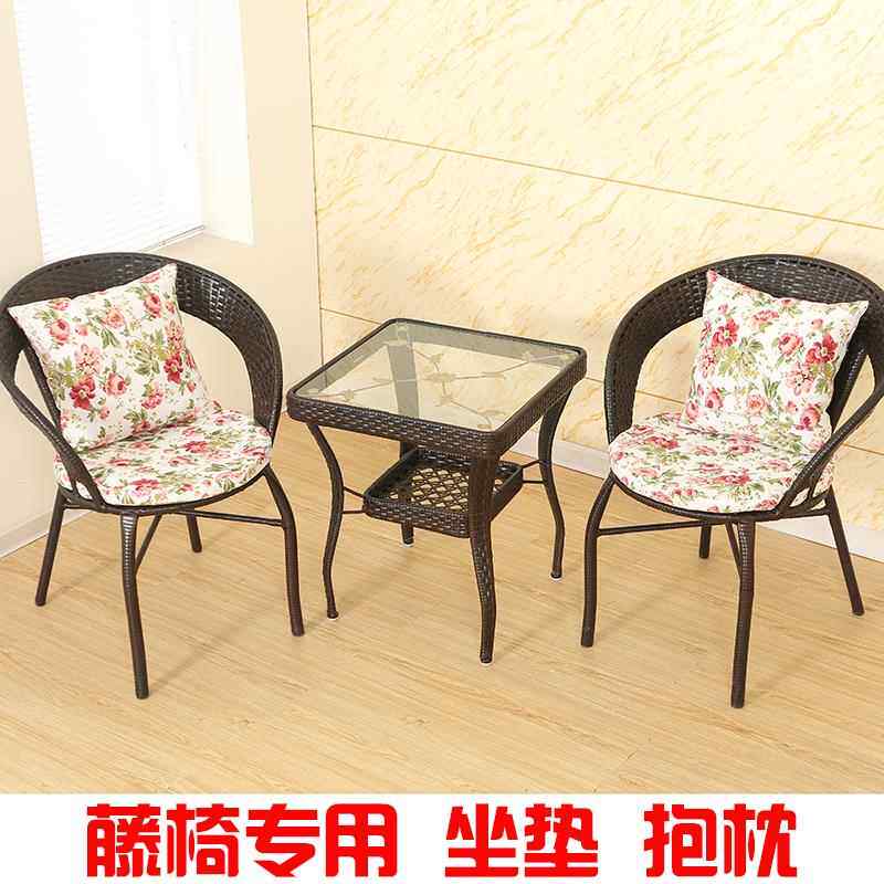 藤椅坐垫抱枕组合圆形椅垫棉麻加厚垫田园布艺亚麻靠枕坐垫可拆洗