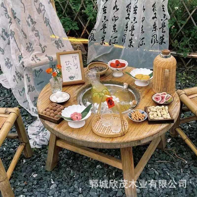 老榆木冰茶小圆桌煮茶围炉桌实木茶桌庭院民宿冷泡茶煮冰茶实木桌,住宅家具,家用茶台/茶桌,淘宝优惠券,粉丝福利购,淘宝优惠卷