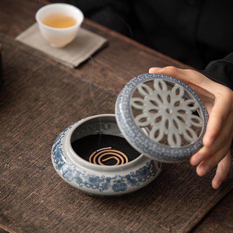 青花炉古代陶土陶瓷工艺品香饰品回流香薰炉创意家居香插入香路径