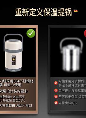 304不锈钢大容量保温桶插电加热上班便携车载焖烧提桶便当提锅