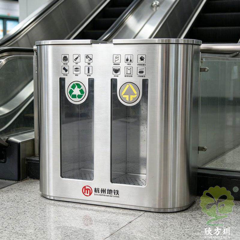 杭州地铁站透明不锈钢分类垃圾桶轨道交通室内地下通道防爆果皮箱