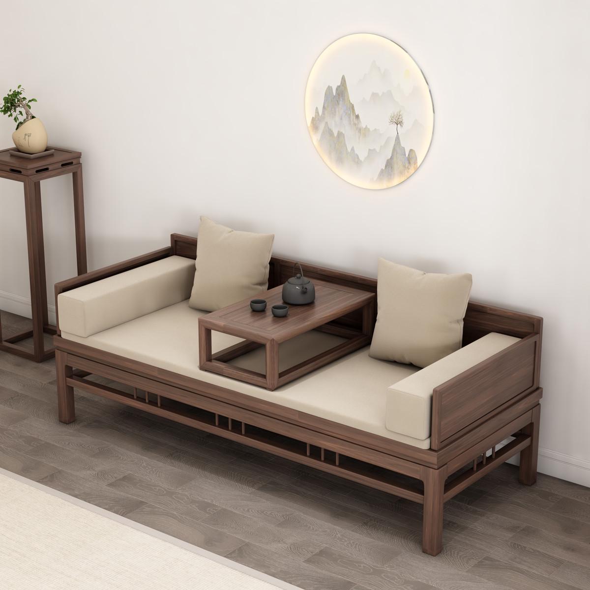 中式实木罗汉床推拉沙发床客厅小户型禅意家具现代床榻