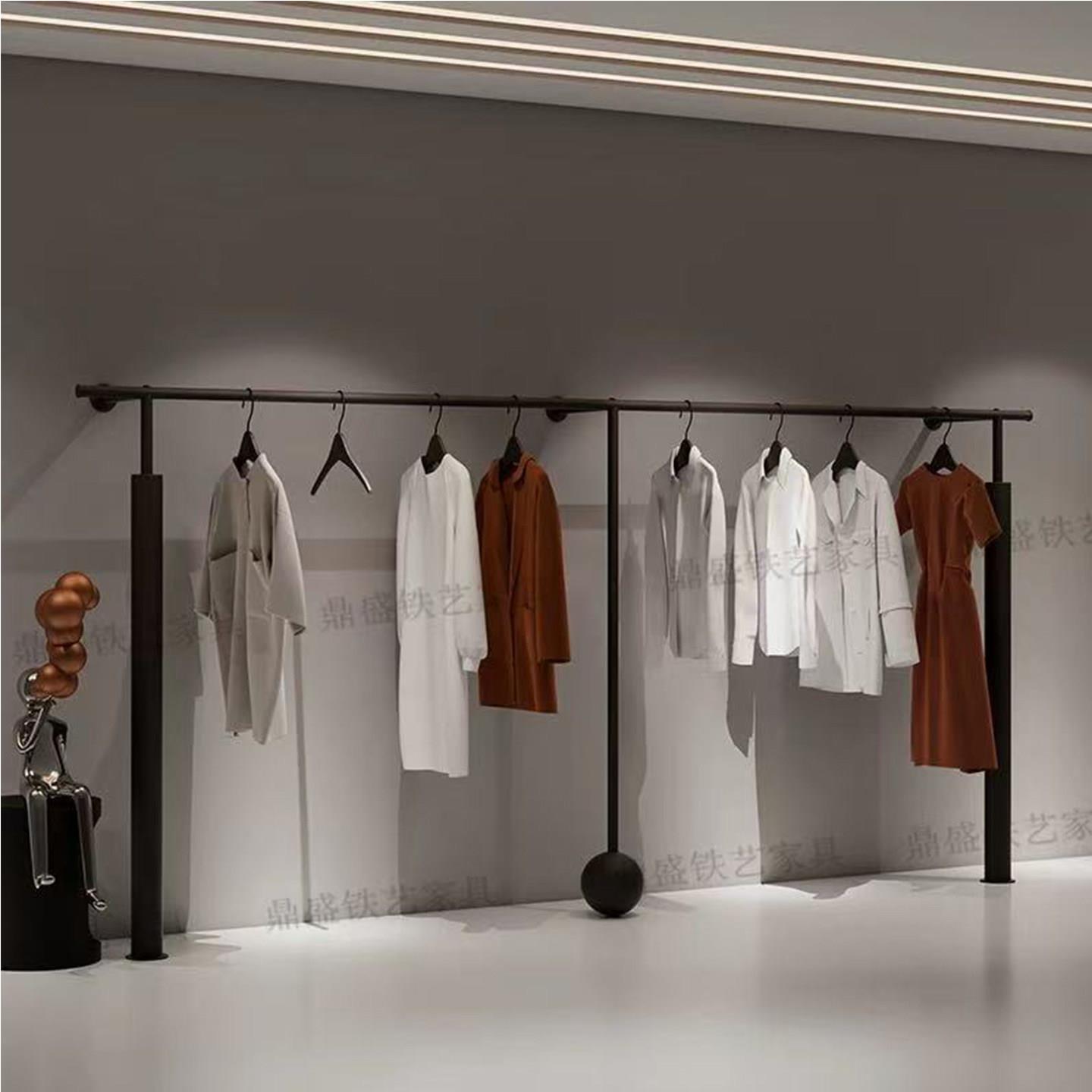 墙上衣服陈列架男女童装店黑色展示架服装店落地式专用挂衣杆货架