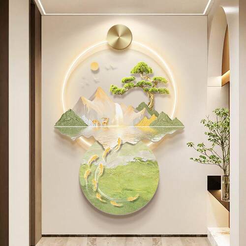 日照金山玄关装饰画现简约大气山水走廊过道挂画入户门灯光壁画