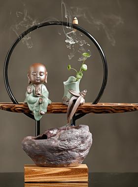 正品水风轮招流水喷泉摆件厅玄客关中式财禅意办公室桌面装饰开业