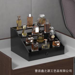 木制新款古龙水收纳架4层古龙水展示架带抽屉阶梯式香水整理