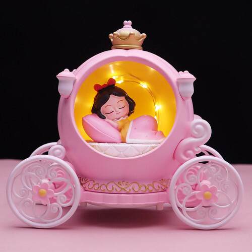 卡通发光马车童话白雪艾莎公主美人鱼夜灯音乐盒女孩儿童生日礼品