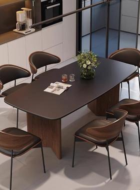 复古风组黑胡桃实木餐桌椅合用长方家形小户型岩板饭桌2UWE色025