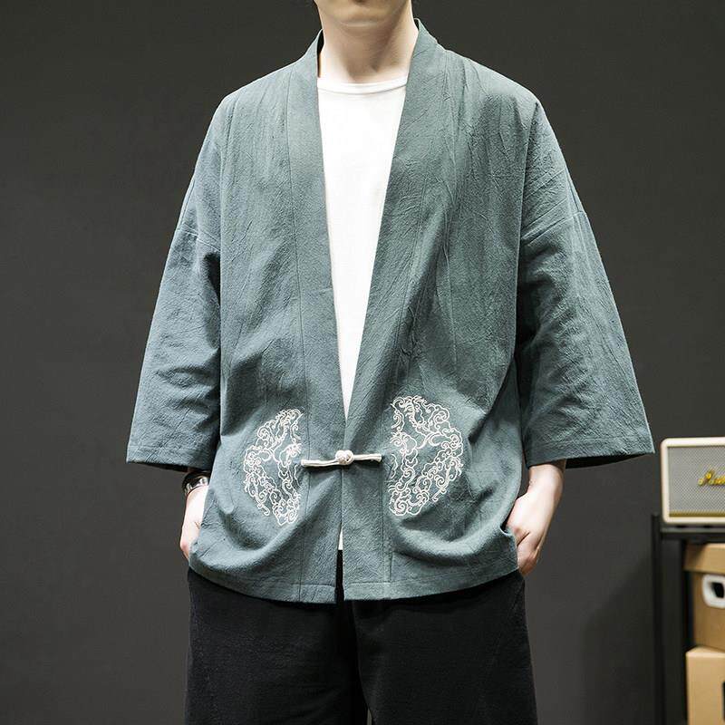 新中式居士服男2025春秋覆古风道袍亚麻茶禅服中国风改良汉服开衫