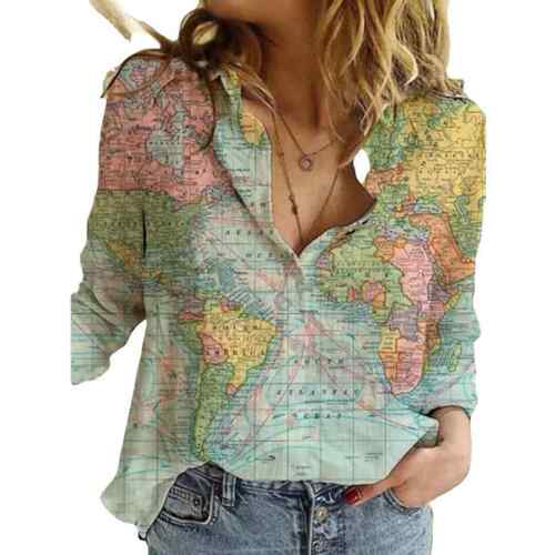 Map depicting printed long sleeved women's shirt