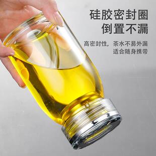 诺岩玻璃杯单层加厚水杯耐热菱形水晶钻石杯盖316茶滤带盖时尚便