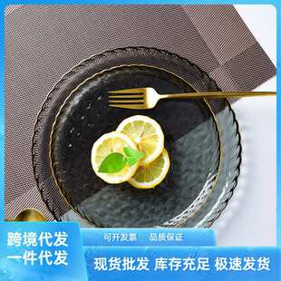 玻璃盘家用轻奢牛排沙拉盘碟餐盘 金边水果盘子北欧风ins创意套装