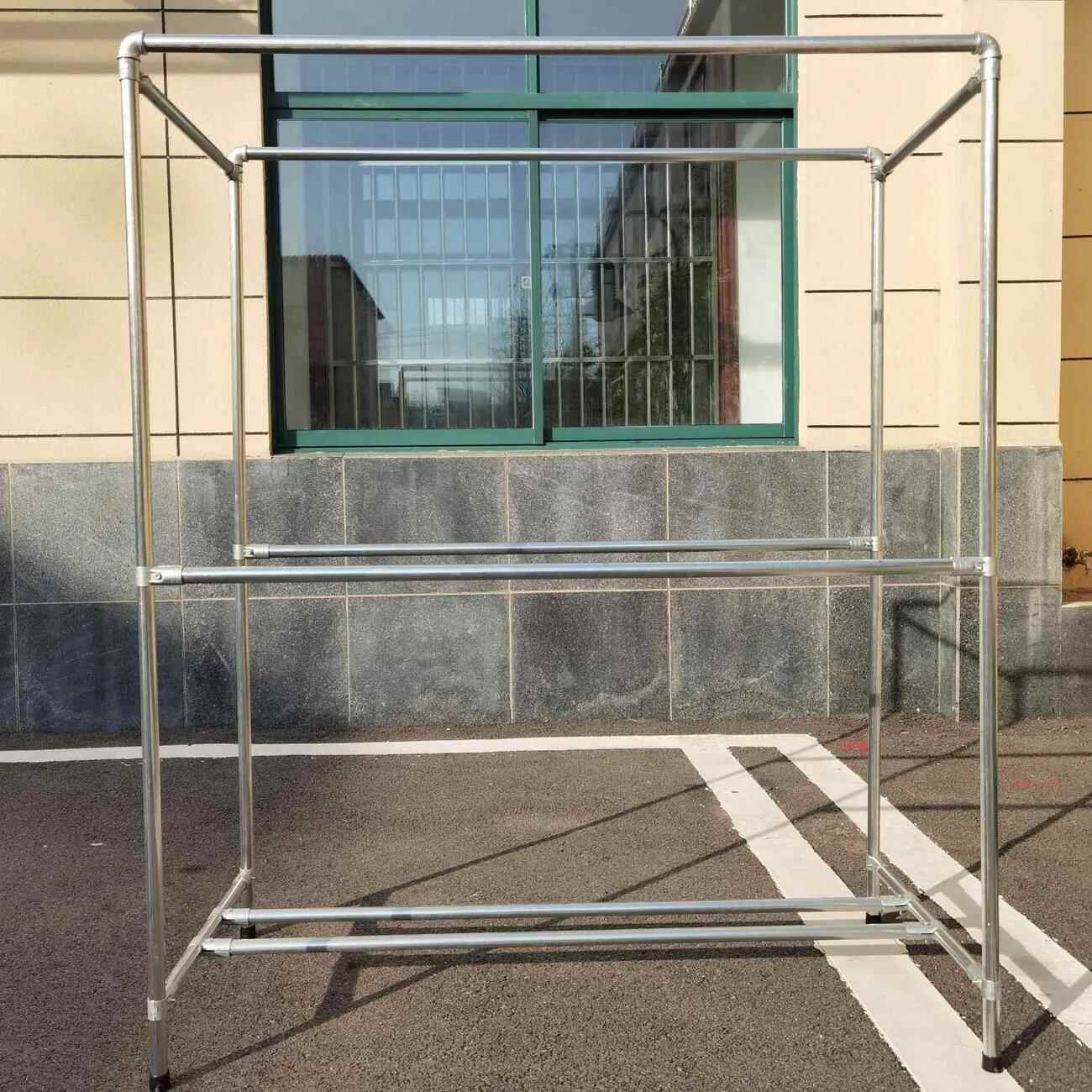 不锈钢管水管双杆晾衣架室外阳台防风晒衣架晒被晒肉架服装厂仓库