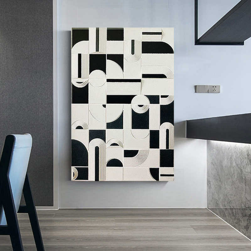 3D立体浮雕画简约黑白玄关酒店木雕客厅样板间装饰画黑白挂画