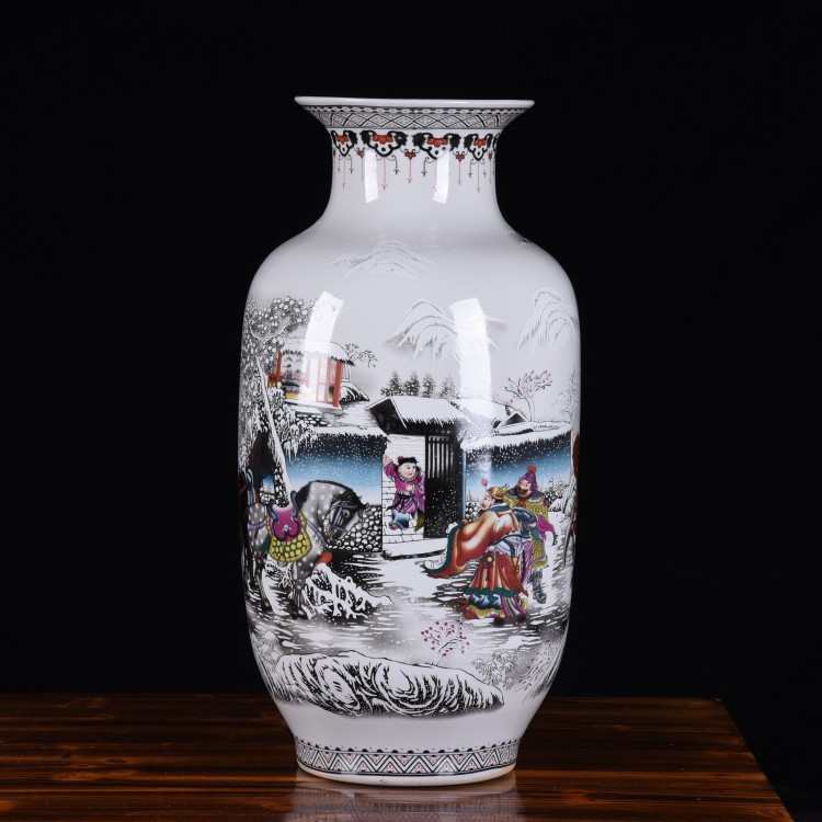 陶瓷落地大花瓶釉上彩雪景图大号冬瓜瓶装饰礼品庆典陶瓷摆件批发