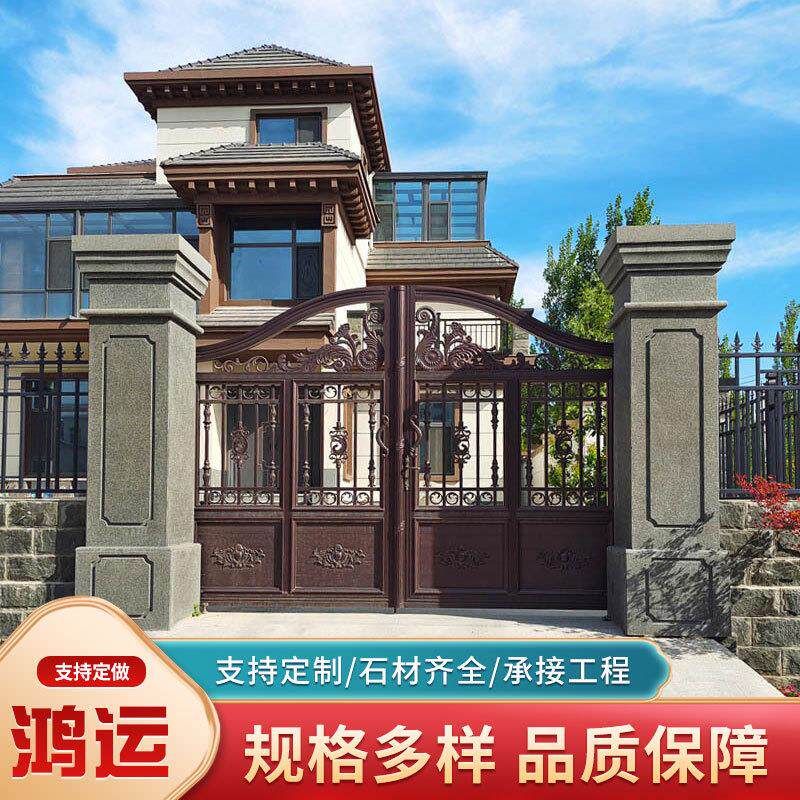 高档大理石门柱石材柱子石雕花岗岩欧式门柱装饰黄锈石柱头可设计