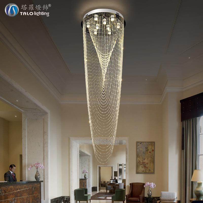 速卖通别墅复式楼梯LED水晶长吊灯客厅珠帘吊线灯现代酒店工程灯