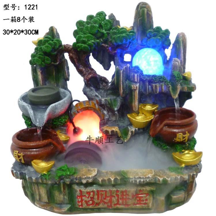 义乌厂家直销产地货源假山流水喷泉工艺品树脂雕塑室内办公桌摆件