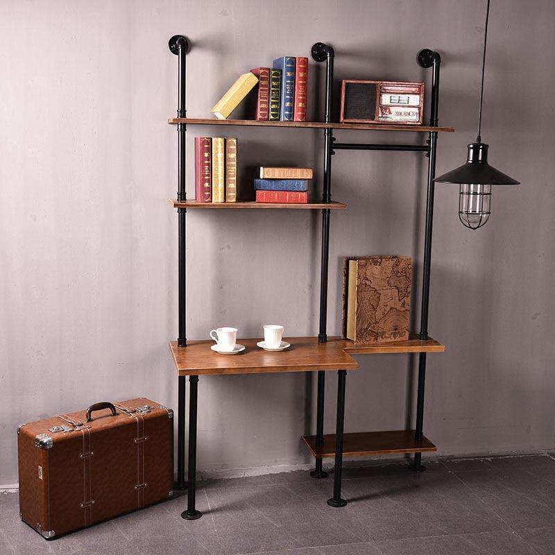美式铁艺多层书架墙面实木房间置物架复古创意卧室书房陈列架制定
