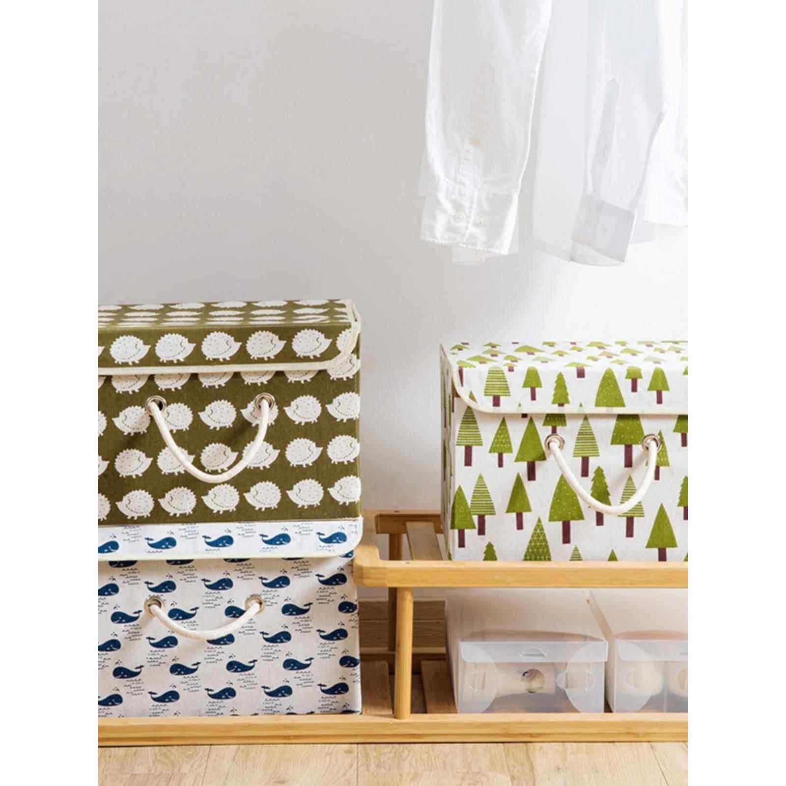 抖音可爱棉麻收纳箱带盖桌面书籍整理储物箱布艺折叠收纳盒网红