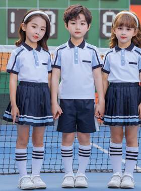 幼儿园园服英伦风校服夏季短袖套装学院风T恤中6小学生纯棉班服潮