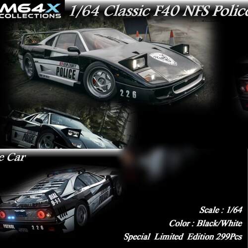 MY64 1:64 跃马 F40 RCPD 极品飞车高速警车黑白NFS 树脂汽车模型