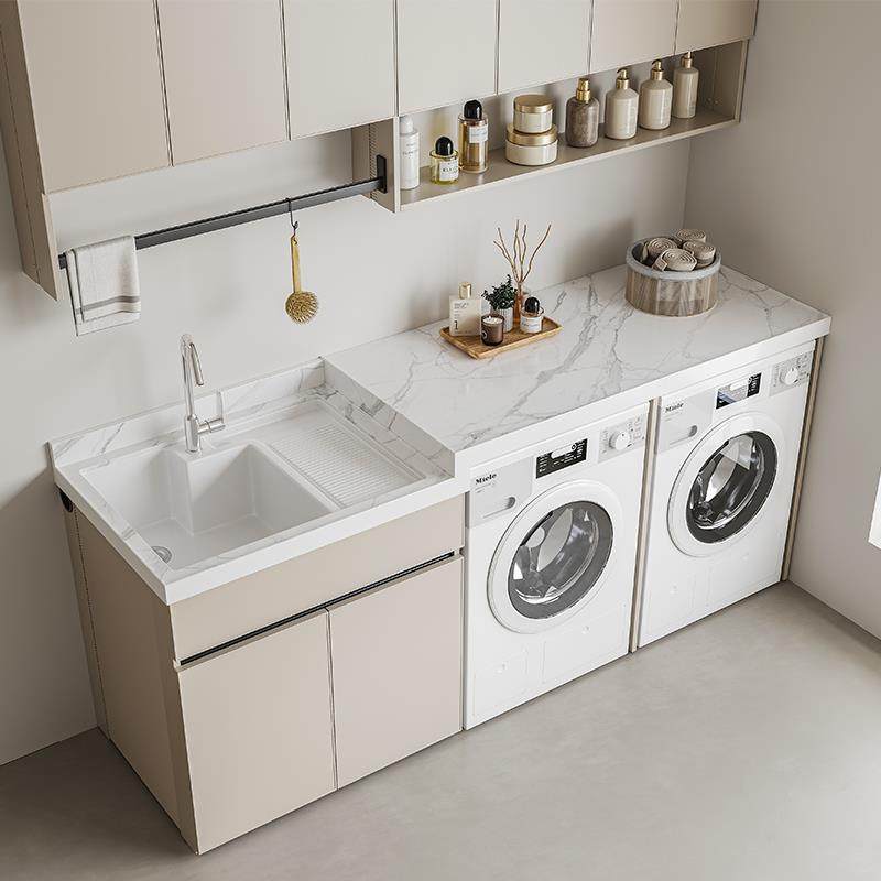 高低盆岩板双洗衣机柜烘干机洗衣柜阳台柜一体组合滚筒洗衣池台盆