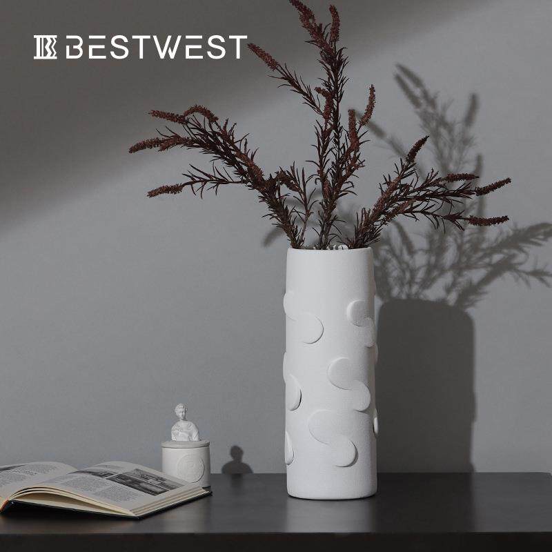 Best west 陶瓷敞口插花风花瓶复古创意简约客厅摆设摆件法式花瓶