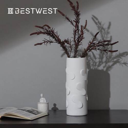 Best west 陶瓷敞口插花风花瓶复古创意简约客厅摆设摆件法式花瓶