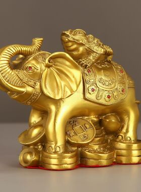 2026精工黄铜象上蟾财富大象招财金蟾金蟾大象客厅家居工艺品摆件