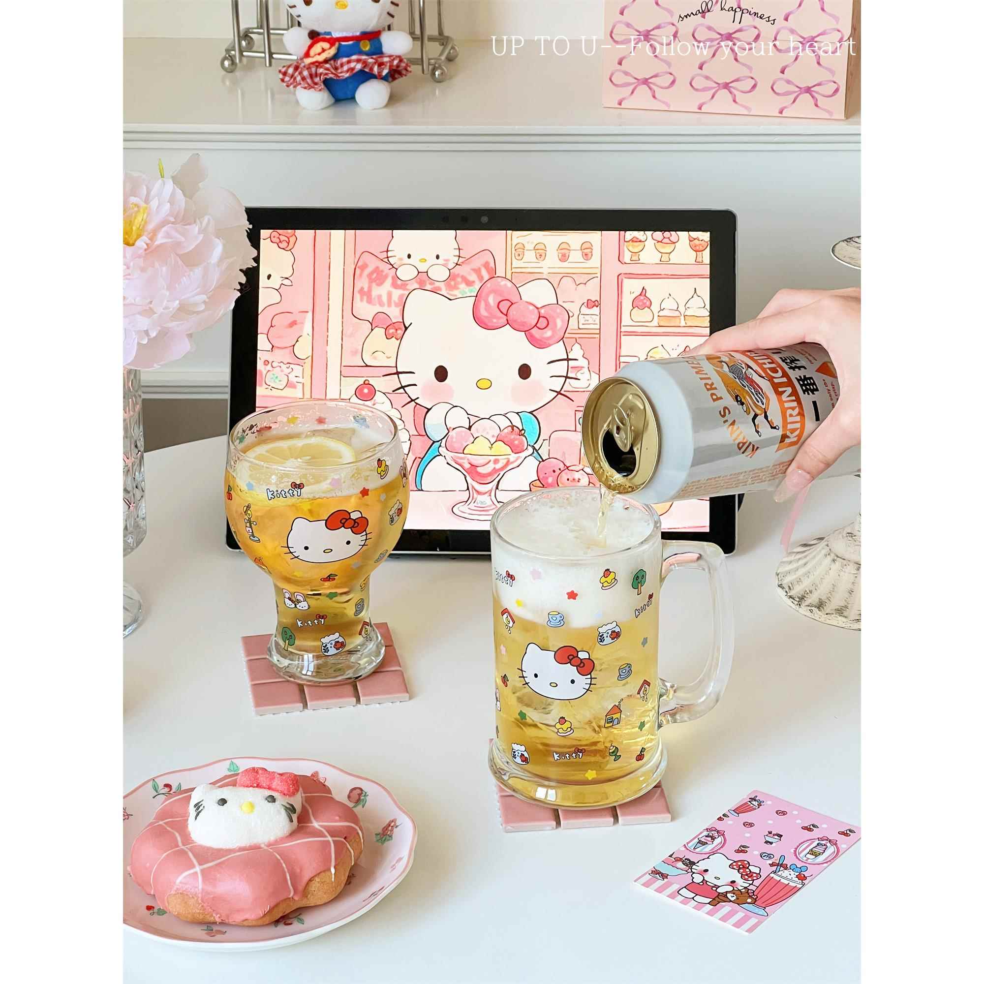 SHˇ可爱少女心啤酒杯高颜值微醺饮品水杯手绘透明玻璃果汁牛奶杯