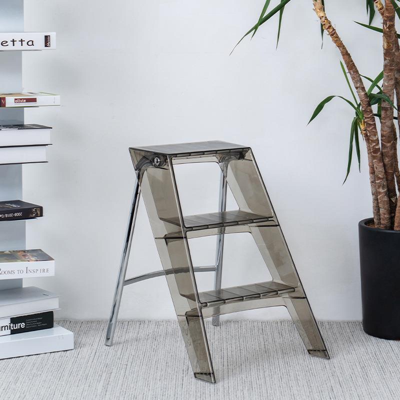 北欧家用多功能梯子透明折叠室内置物三步人字梯亚克力防滑踏板梯